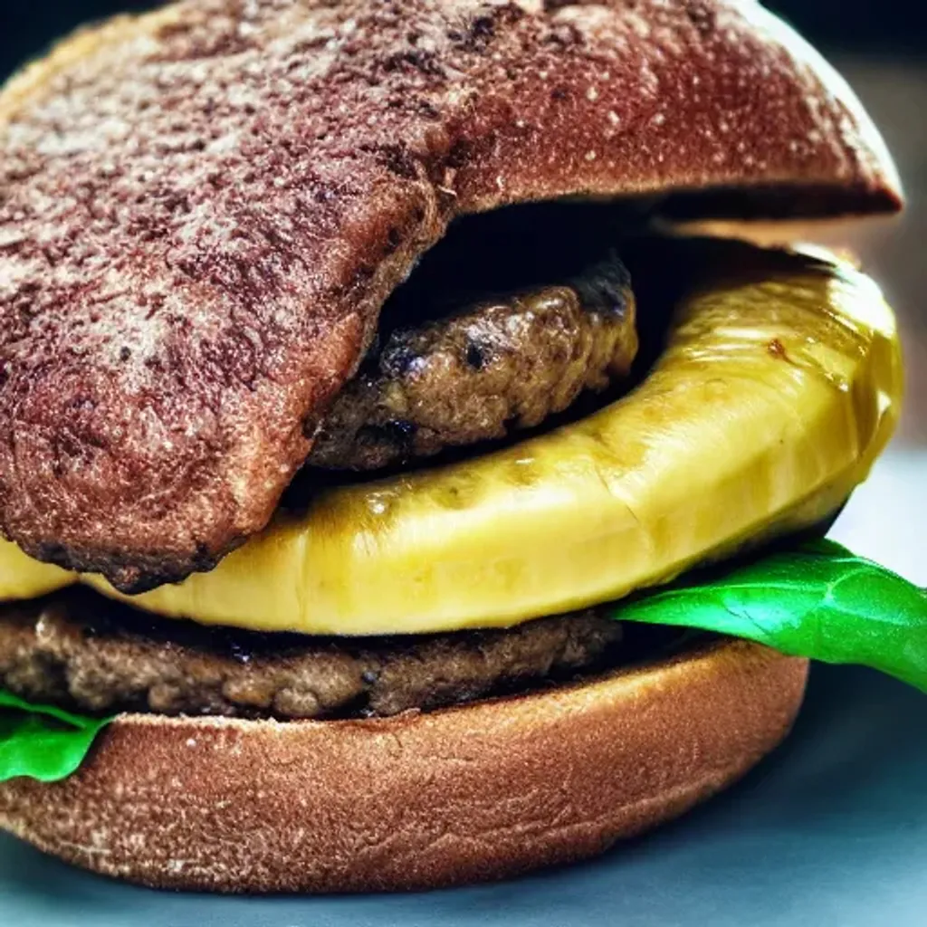 Prompt: High quality photo of a burger with banana shape