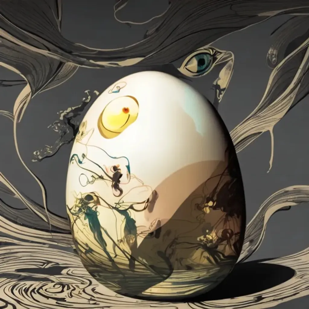 Prompt: one big eye, eclosion from an egg, crackeling, middle of nowhere, Yoji Shinkawa, Victo Ngai, craola simkins, perfect photographic composition technique, f 5.6, Octane Render, pixel perfect, intrincated and detailed, hyperrealism, meticulously detailed, 8k, mute tones