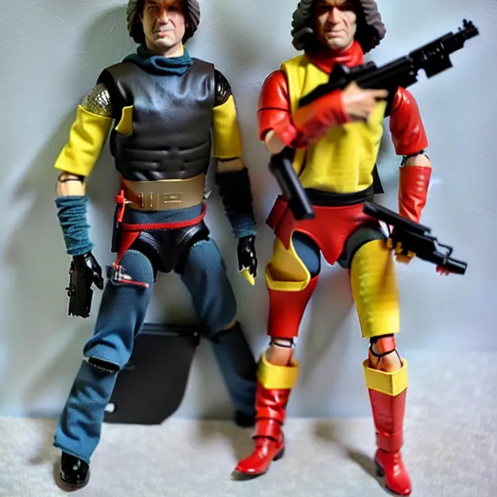 Prompt: 1980's action figure rebel syfy warrior with accessories 