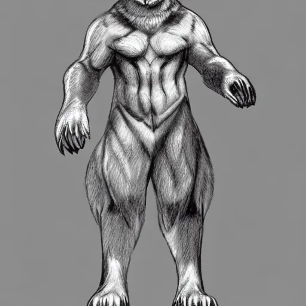 Prompt: Furry wolf tiger hybrid anthropomorphic full body artwork sketch 