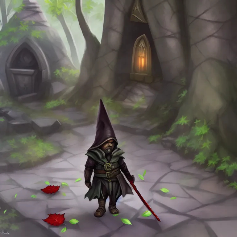 assassin gnome, stealthy, ancient city, fallen leaves | OpenArt