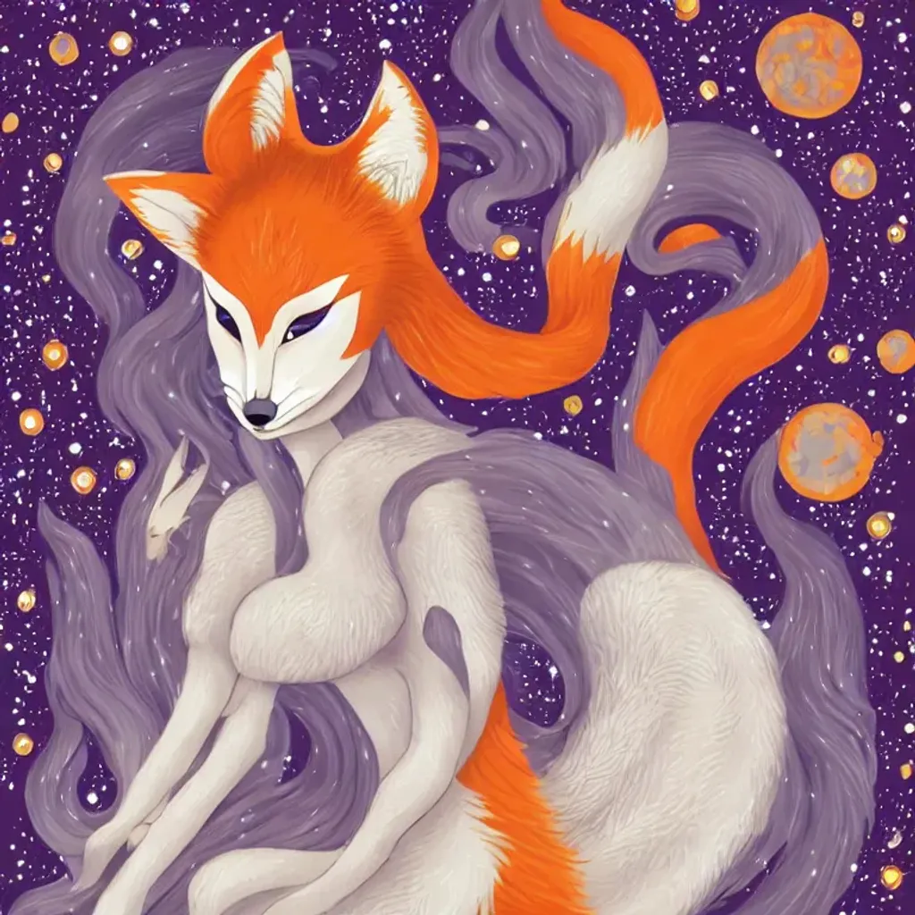 Prompt: Create an illustration of a Kitsune shapeshifting fox girl standing in an Elden Ring environment, featuring a Japanese Kitsune mask and surrounded by the underground city's signature starry roof. The fox girl should be depicted with a strong, confident stance and a hint of magic and mystery in her eyes. Inspired by Salvador Dali