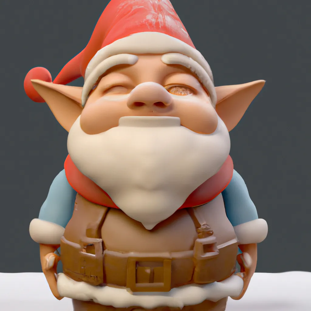 Prompt: 3D render of a cute fat gnome with Santa's hat in a clay style in snowy christmas town, frontal view, substance 3d painter, blender, smooth texture, Volumetric lighting, high resolution, trending on behance.net, by Nintendo