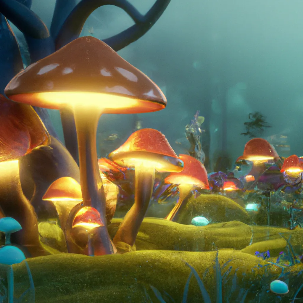 Prompt: Forest of giant glowing mushrooms. Glowing, bright, hyperdetailed matte painting, fantastical, intricate detail, splash screen, complementary colors, fantasy concept art, 16k resolution trending on Artstation Unreal Engine 5 hyperrealism beautiful elegant expansive entangled magnificent landscape fantasycore volumetric lighting, Professional photography, natural lighting, canon lens, 64 megapixels