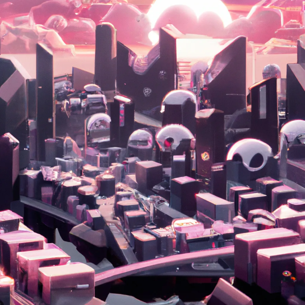 Prompt: Isometric futuristic city during pink sunset, tilt-shift, trending on ArtStation, matte painting by Greg Rutkowsky