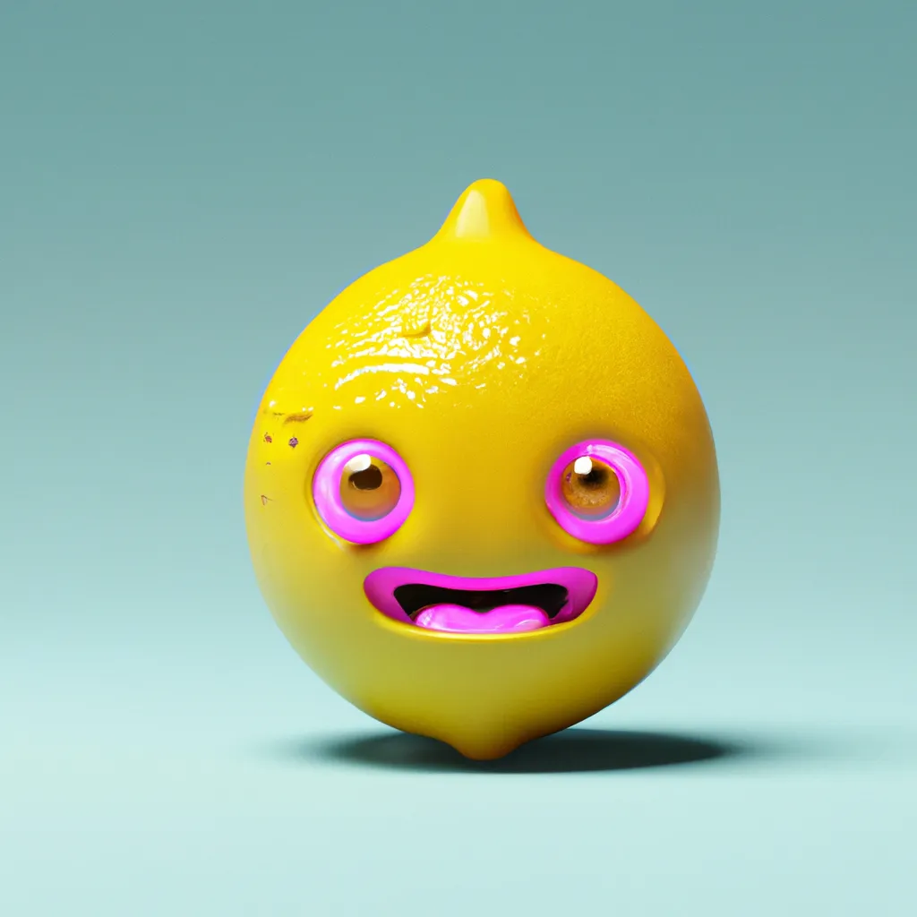 Prompt: Cover art, kawaiipunk extremely cute laughing yellow lemon character, in the shape of a lemon, beautiful eyes, concept art + 25mm + extremely detailed + ultra-realistic, soft shadows + photo realistic glisten + 4k + uhd + 3d + octane render + cinematic