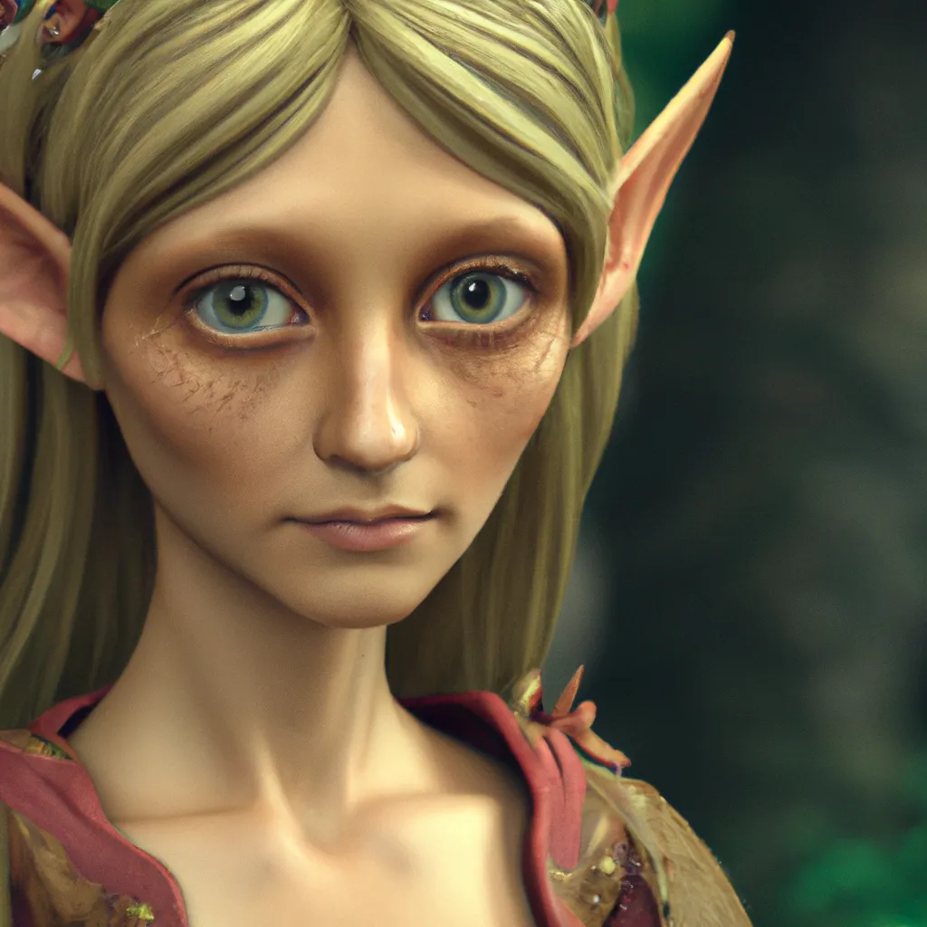 Prompt: 85mm lens portrait of a wood elf with large green eyes and smooth skin, centered, lush forest background, deep colors, perfect composition, hyperrealistic, hyperdetailed, 32k, high quality, trending art, trending on artstation, sharp focus, studio photo, intricate details by greg rutkowski