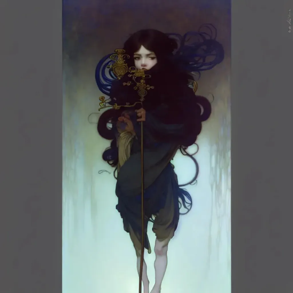 Prompt: extremely beautiful panting of fantasy ghost, extremely high detailed face, artstation, by ilya kuvshinov, greg rutkowski and makoto shinkai, trending on artstation,masterpiece, smooth, sharp focus, illustration, golden ratio, dark robes, garden, art by Alan Lee Albrecht Durer alphonse mucha klimt, Dan Mumford WLOP Gustave Doré a masterpiece, 8k resolution, dark fantasy concept art, dynamic lighting, hyperdetailed, intricately detailed, Splash screen art, trending on Artstation, deep color, Unreal Engine, volumetric lighting, Alphonse Mucha, Jordan Grimmer, purple and yellow complementary colours