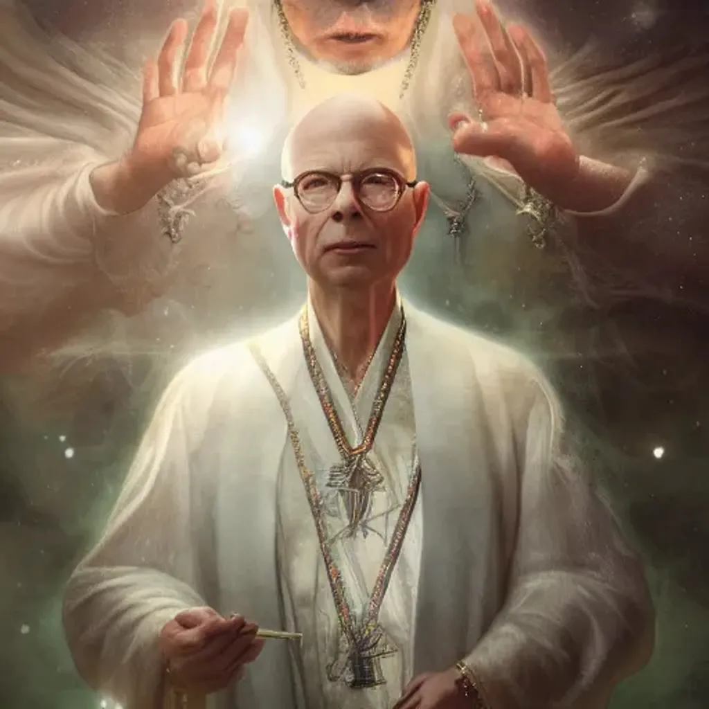 Prompt: A Magical Portrait of klaus schwab as the Great Mage of Thelema, art by Tom Bagshaw and Keith Parkinson and Daniel Dos Santos