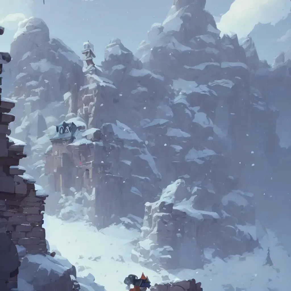 Prompt: a stone castle, snowy mountains, snowrfall, cory loftis, james gilleard, atey ghailan, makoto shinkai, goro fujita, character art, rim light, exquisite lighting, clear focus, very coherent, plain background, soft painting, brush strokes