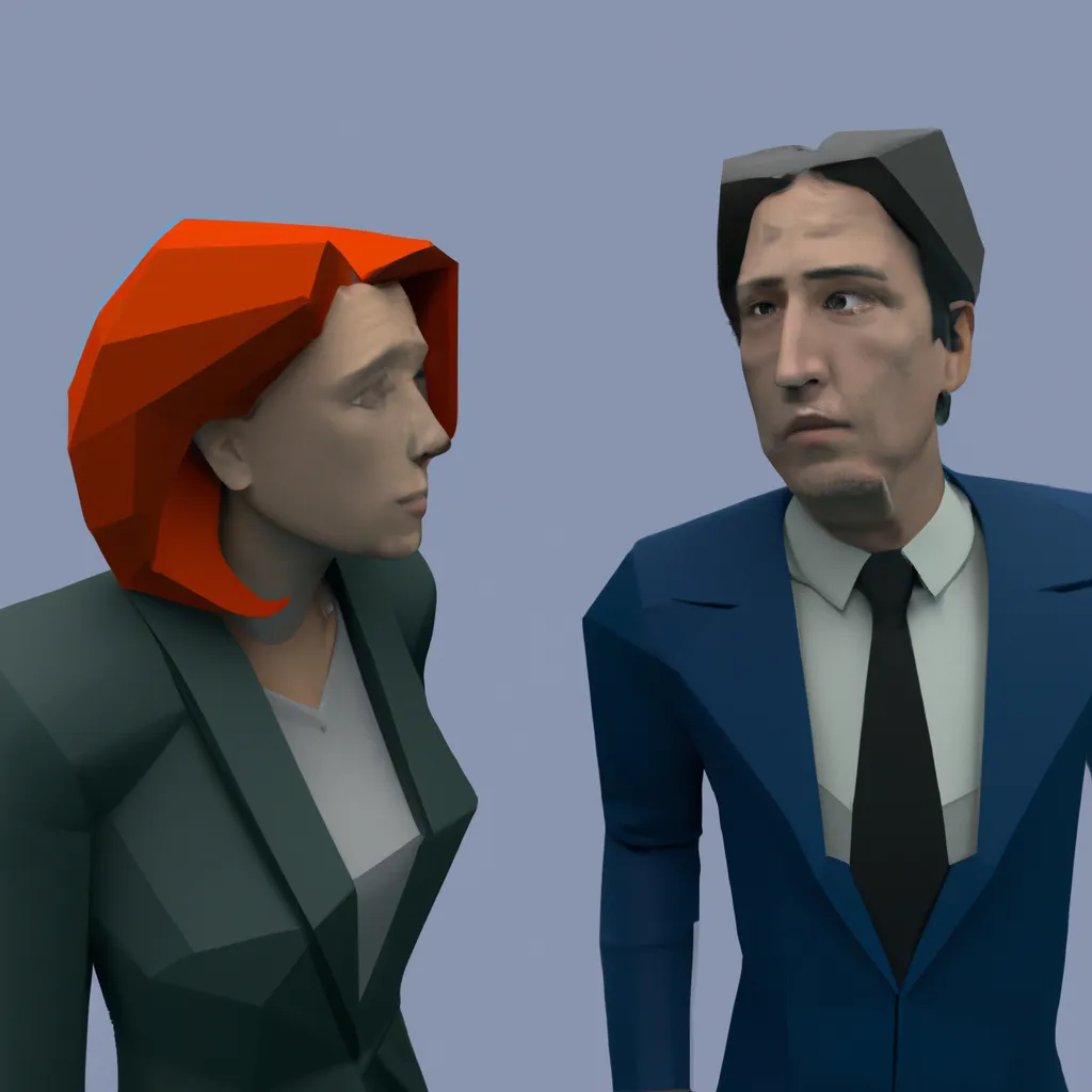 Prompt: Low-poly render of Mulder and Scully; high resolution, 4k