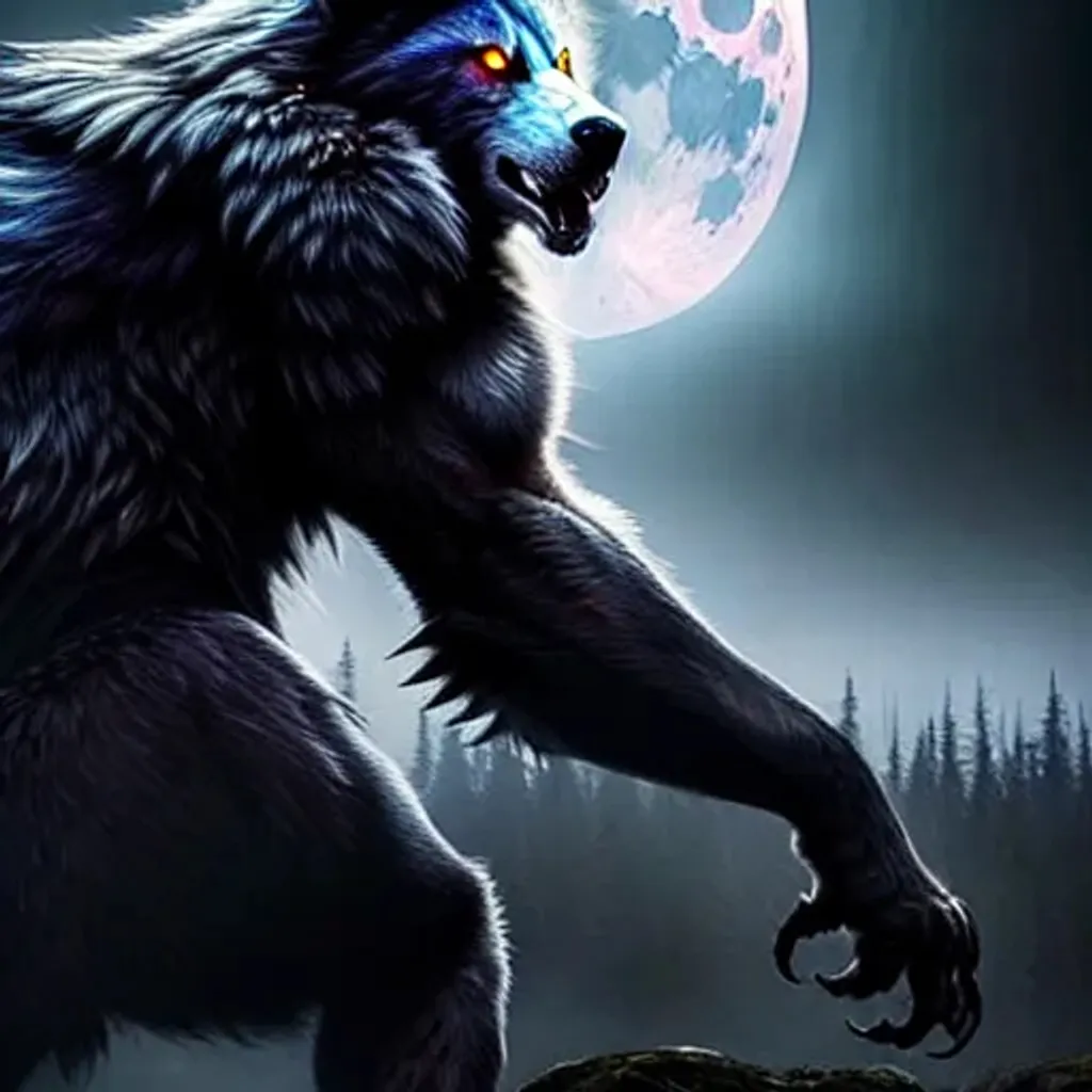 Prompt: menacing werewolf, scary, menacing, bloodthirsty, deep dark misty forest, misty, full moon, cinematic, highly detailed, closeup, digital painting, highly chiseled features, fine body detail, high detail facial features, intricate, very sharp muscular detail, artstation, concept art, smooth, sharp focus, illustration, art by artgerm and Marc Simonetti and Alphonse Mucha