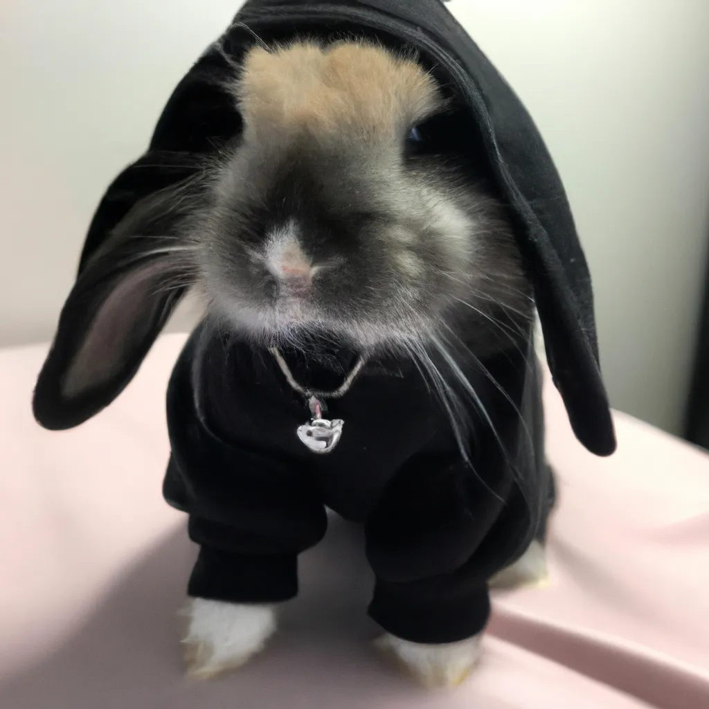 Prompt: bunny wearing a black hoodie