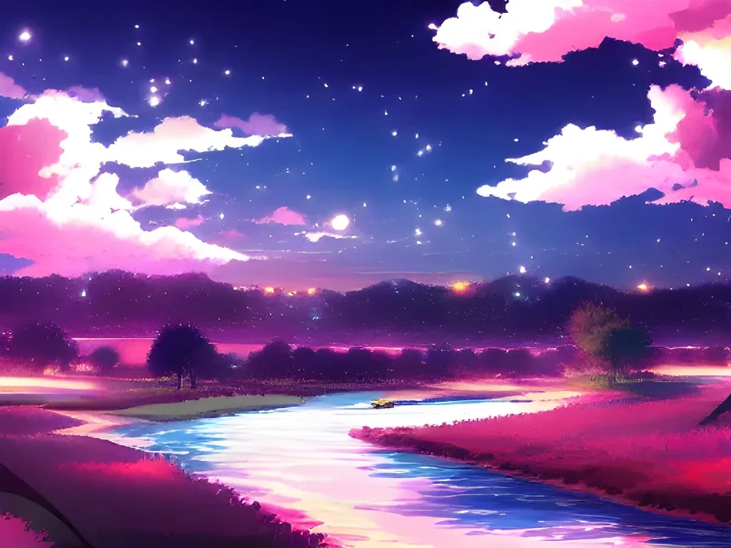 Prompt: Landscape, anime, night

