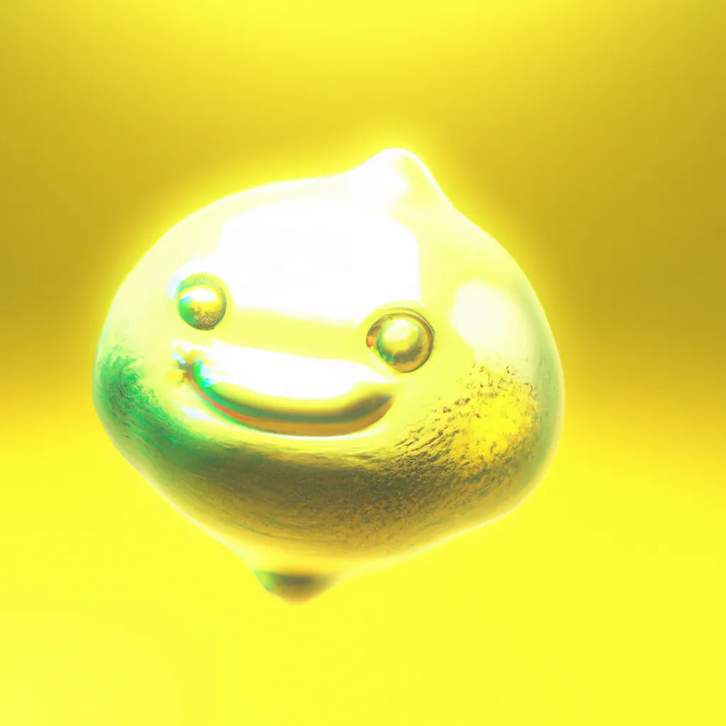 Prompt: 3d octane render of a lemon character, yellow holographic material