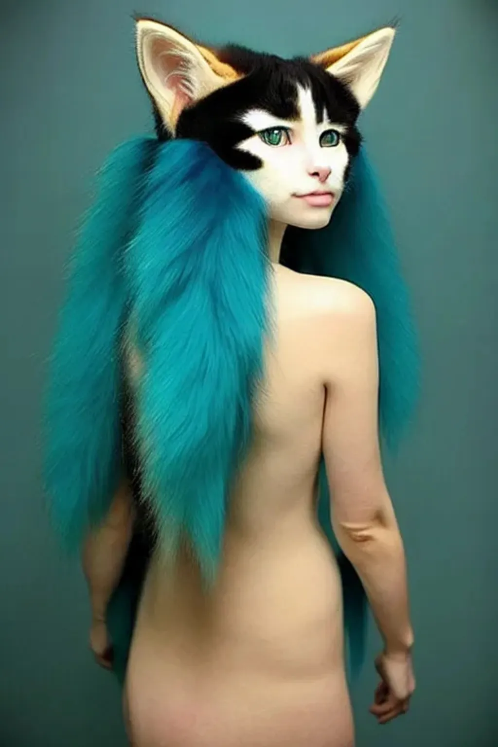 Prompt: Awesome kitten shapeshifter humanoid, fursona, blue, Turquoise, cream eyes, very long luxurious hair, glowing headdress, sinusoidal flecked fur, furaffinity, in the style of Mandy Jurgens, Chie Yoshii, Calico-influence, seahorse-influence, fantasy micro particles, starfires, beautiful fractal mandala background theme, in the style of m.c. Escher, volumetric mist, detailed and intricate, elegant aesthetic, ornate, artefact, otherworldly, perfection, awesomeness, glee, volumetric lighting, coffee tangerine charcoal sky-blue, clear focus, clarity, cinematic, 128K UHD, Unreal Engine 5, pi, fractal, fBm