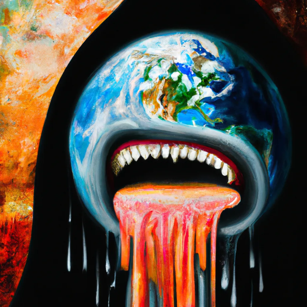 Prompt: oil painting, distorted face,distorted female body, horror, dark background, crying, vomiting planet earth,pain, agony