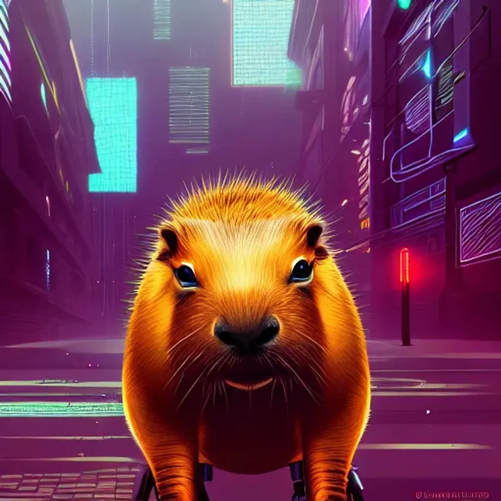 a cyberpunk capybara , surreal, highly detailed, dra... | OpenArt