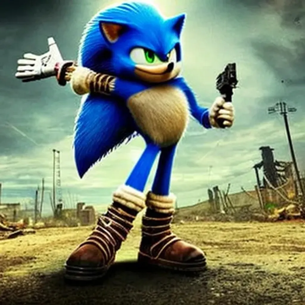 Prompt: post apocalypse Sonic the Hedgehog