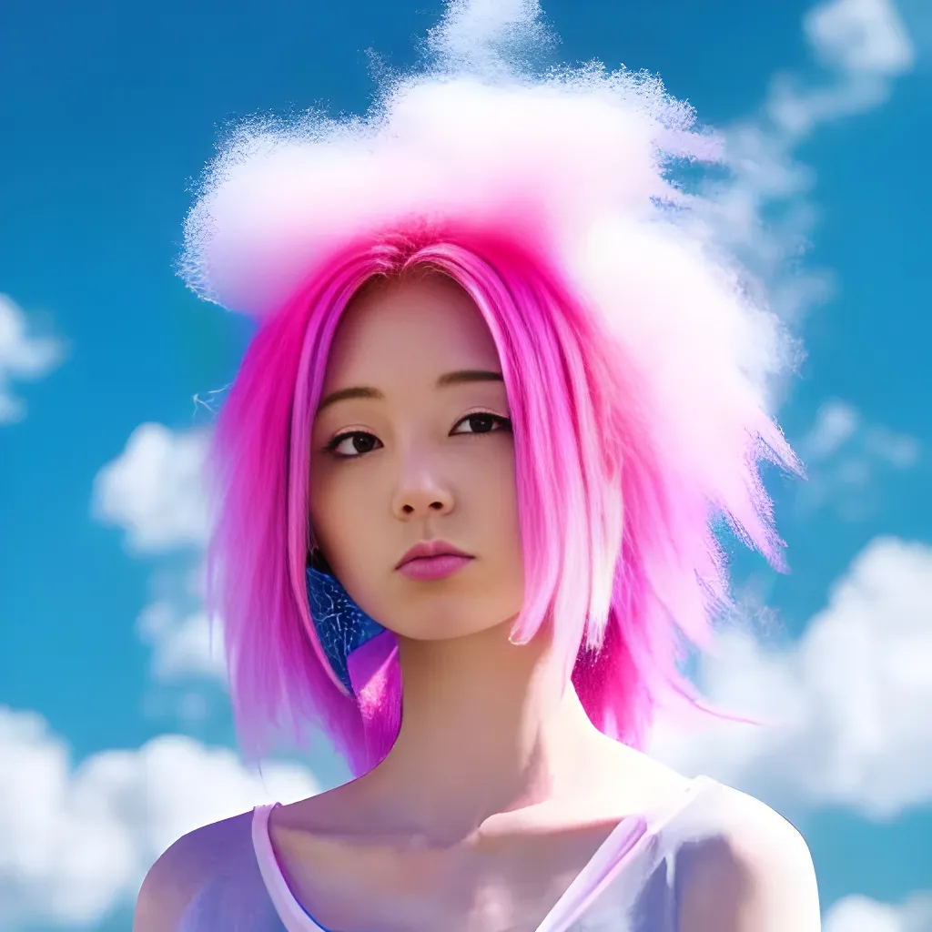 Prompt: anime visual of a a woman with cotton candy hair, shot by akiyoshi hongo, official media