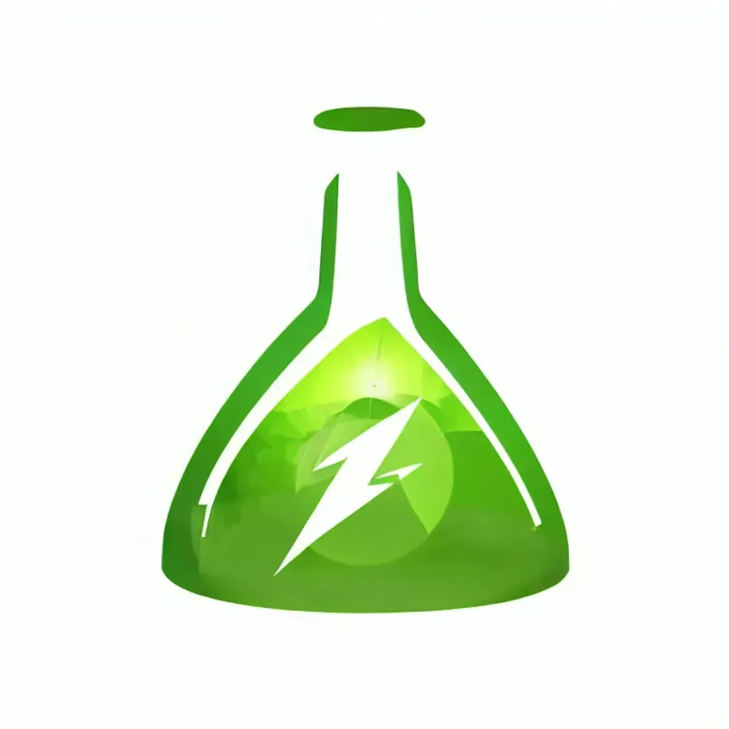 Prompt:  Green lightning bolt inside an Erlenmeyer flask, e-sports logo vector 