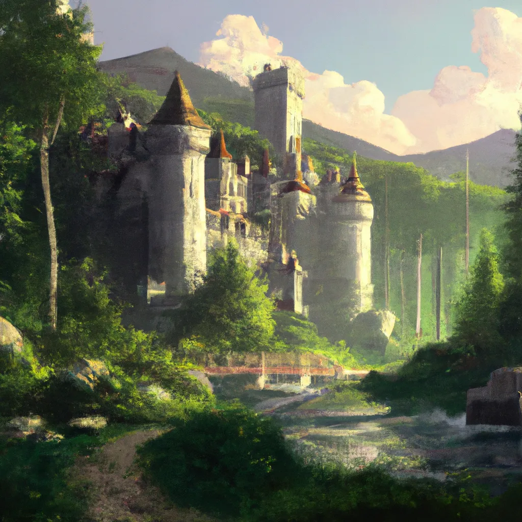 Prompt: a painting of a castle in the middle of a forest, a detailed art, Artstation, fantasy art, artstation hq, matte painting, artstation hd