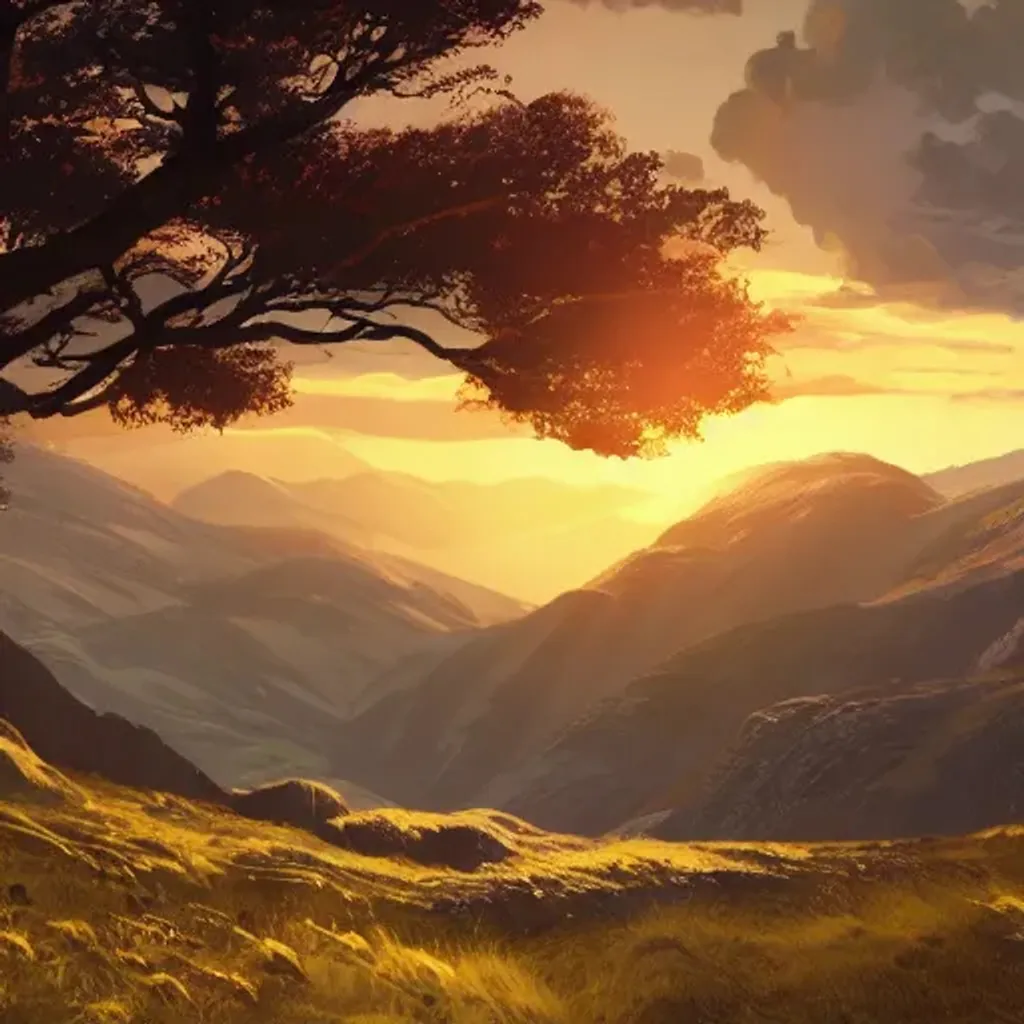 Prompt: golden hour, Welsh mountains, landscape, nature, concept art, Makoto Shinkai, fabulous, 4K