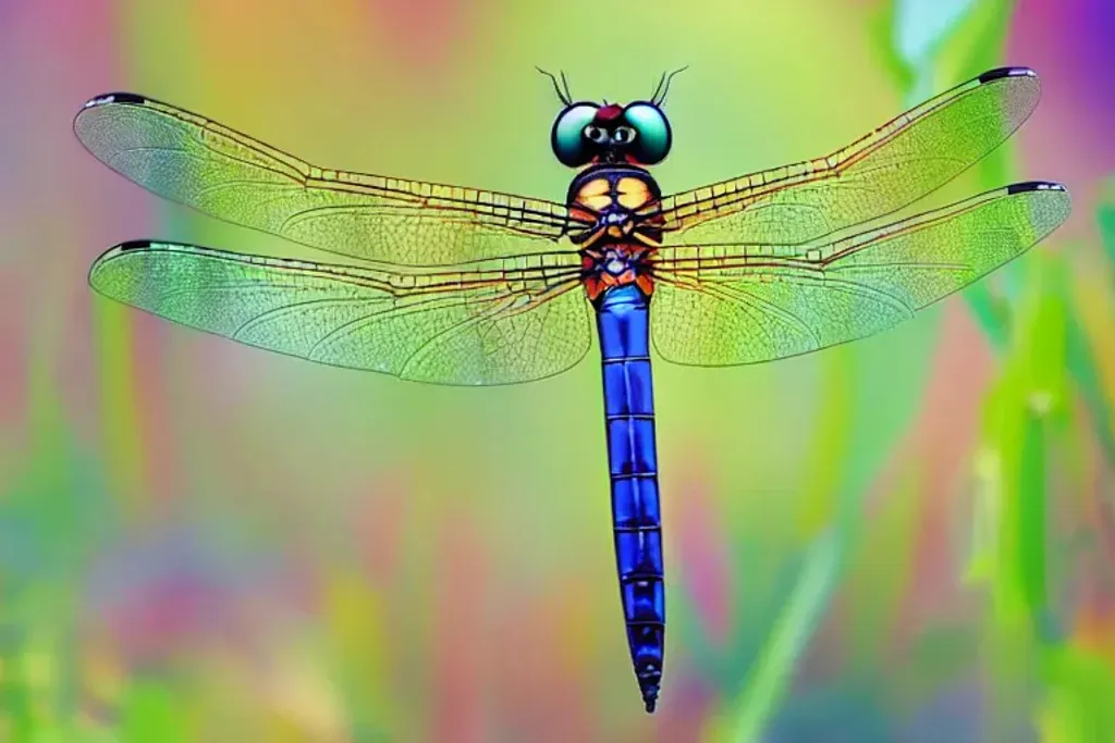 Prompt: A hyperrealistic close up photograph of a dragonfly on bright colorful plants and habitats, with intricately detailed structured tentacles and refracting symmetrical wings and eyes, sharp focus, award winning digital artwork, Vivid Colour, visual art, HDR, perfect composition, high detail, 64K, UHD, trending on artstation and pinterest and cgsociety, pop Surrealism,  3d blender render, physically based rendering, super-resolution