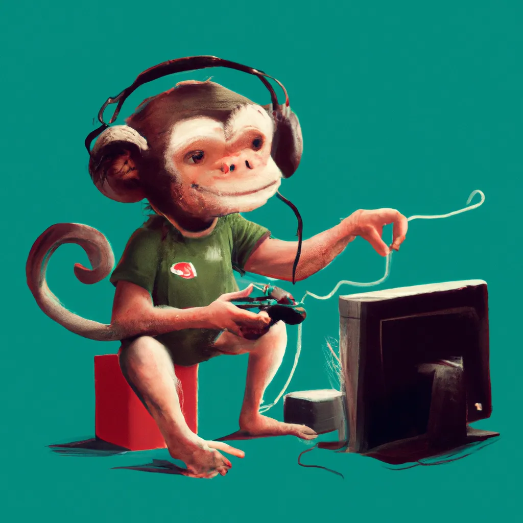 Prompt: a monkey playing on a xbox,digital art, high quality