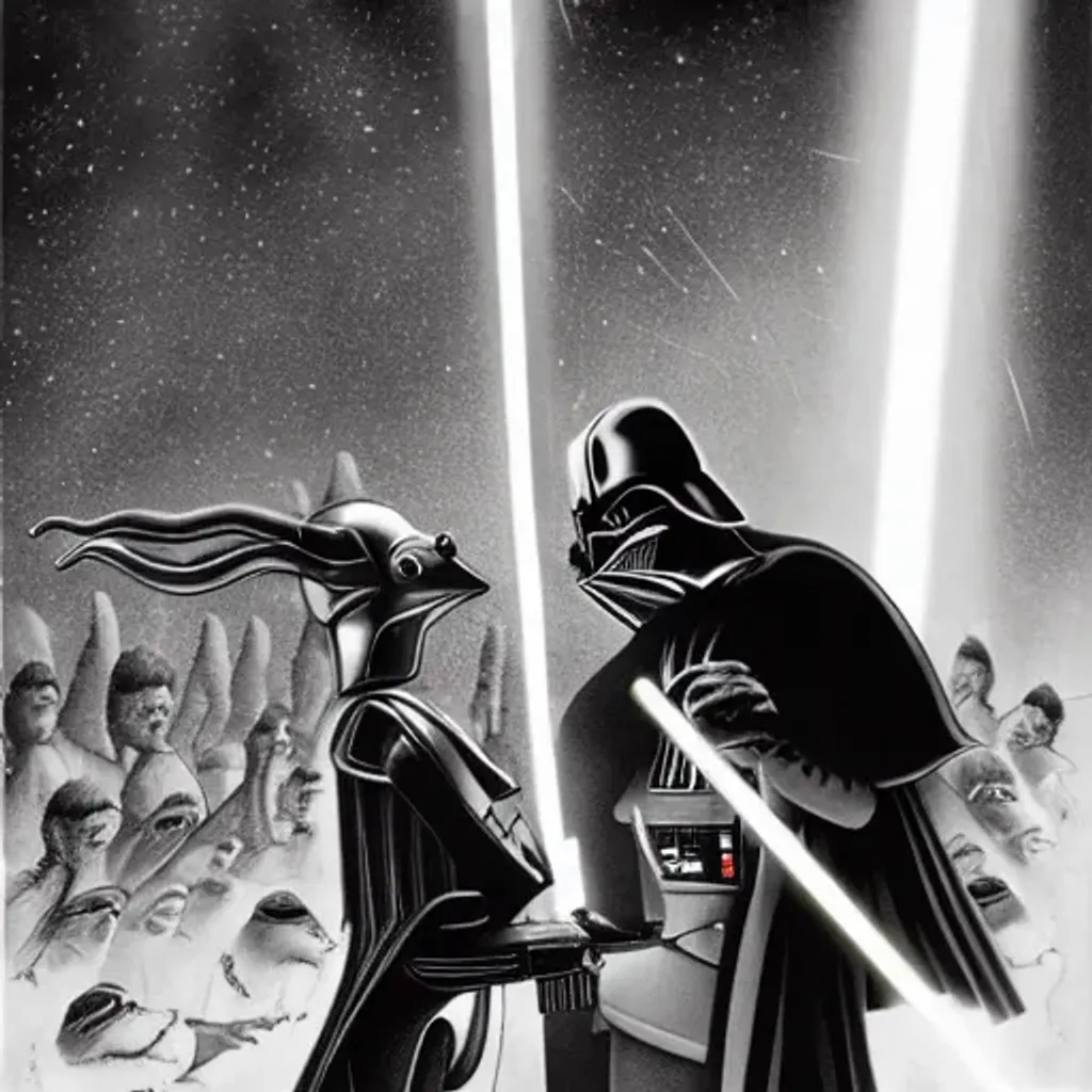 Prompt: jar jar binks kissing darth vader