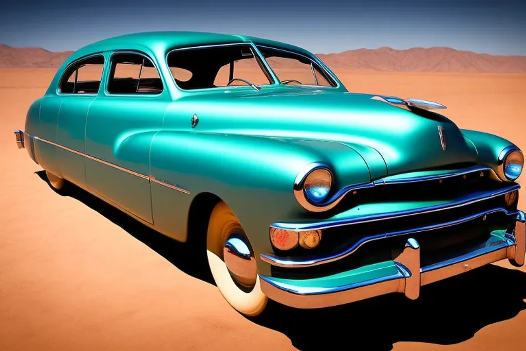 Prompt: 1951 Mercury Eight in the desert, different colours, intricate detail, car photography