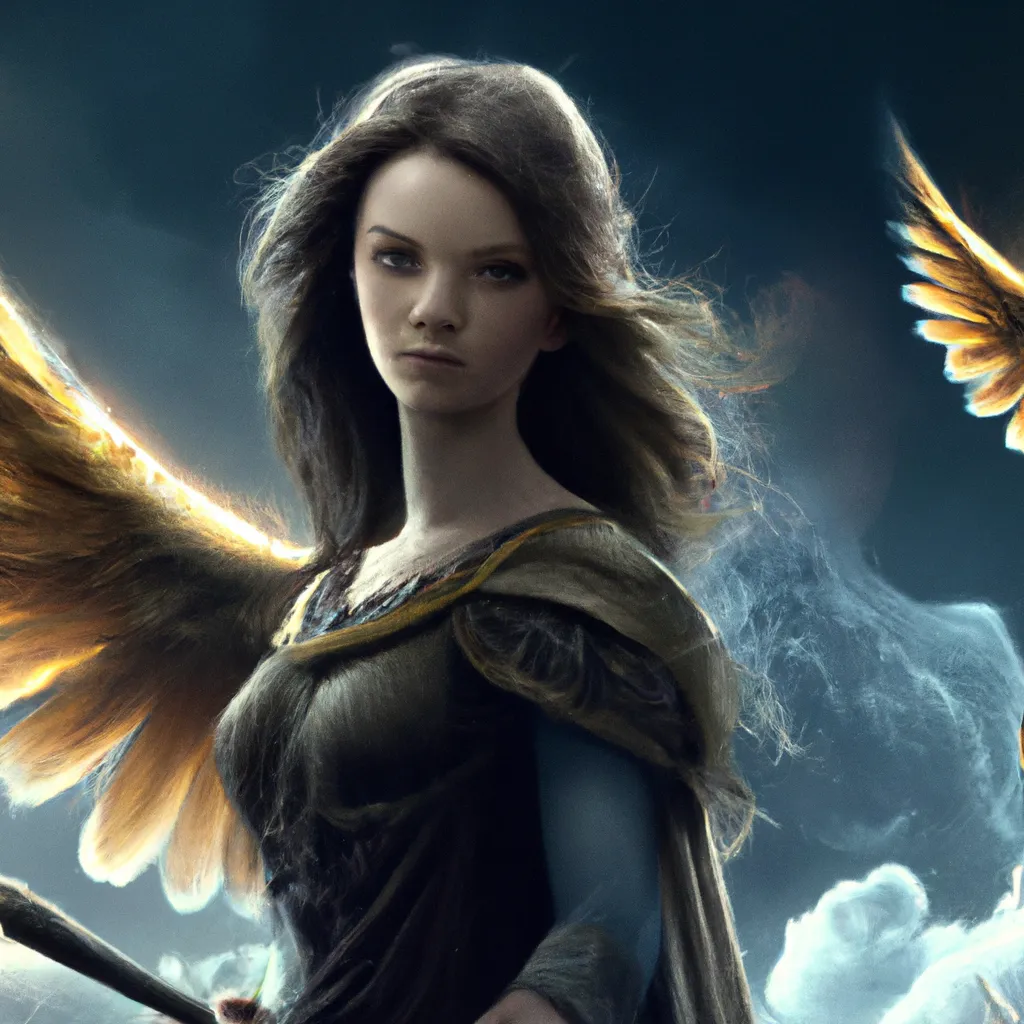 Prompt: A dark female angel, soft detailed face, young glowing skin tone, attractive, blushed cheeks, detailed wings spread out, flaming decorated sword in hand, eyes blazing like flames, blood red lips, nose shapley, radiates beauty, resolute, strong, dark clouds, William-Adolphe Bouguereau-like, realistic, hyper-realism, 8k