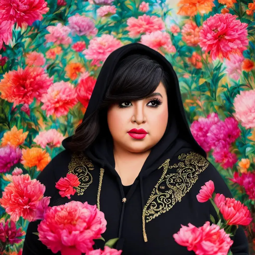 Portrait Of A Chubby Latina In A Floral Black Hoodie Openart 6607