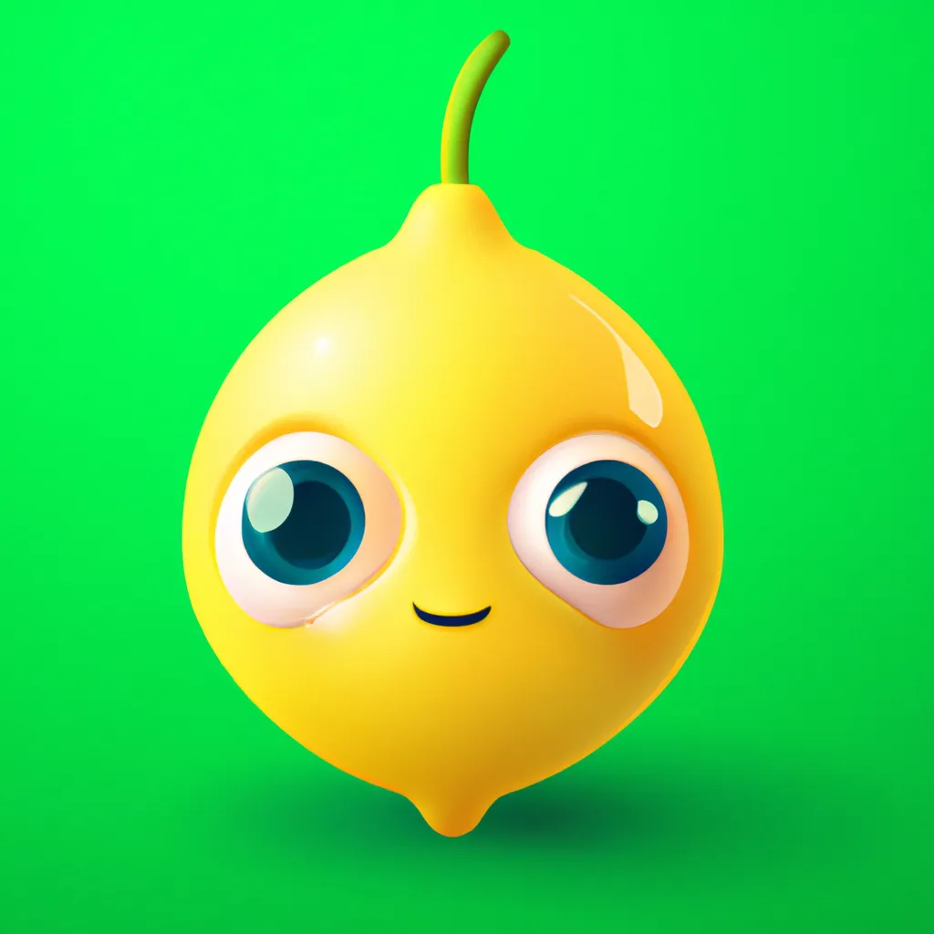 Prompt: A small cute baby lemon creature looking like a tennis ball. Cute, disney and pixar cartoon style. Realistic.