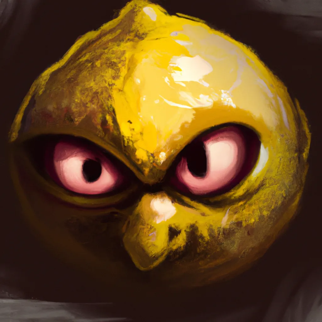 Prompt: a lemon looking at you menacingly, the all seeing eye is a lemon, illuminati, dark eye, evil, flaming, red, digital art, dramatic lighting, trending on artstation