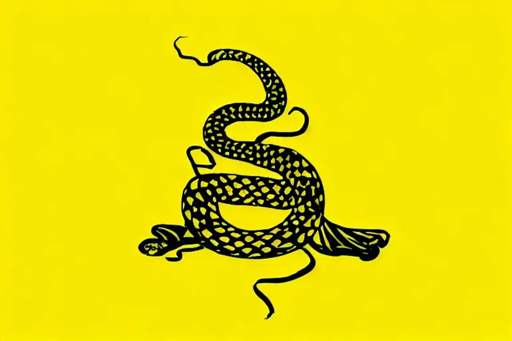 A yellow flag with a black snake and written below "... OpenArt
