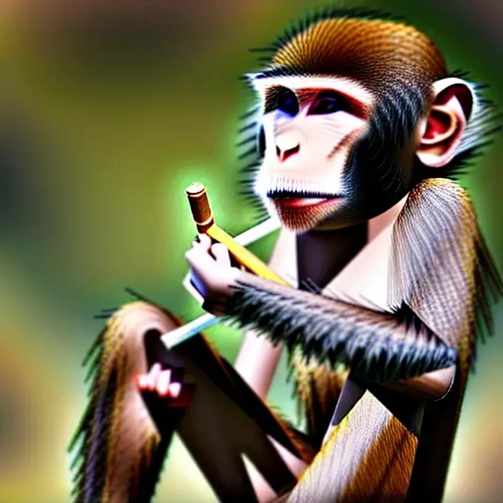 Prompt: Monkey wearing Cowboy outfit smoking a blunt 