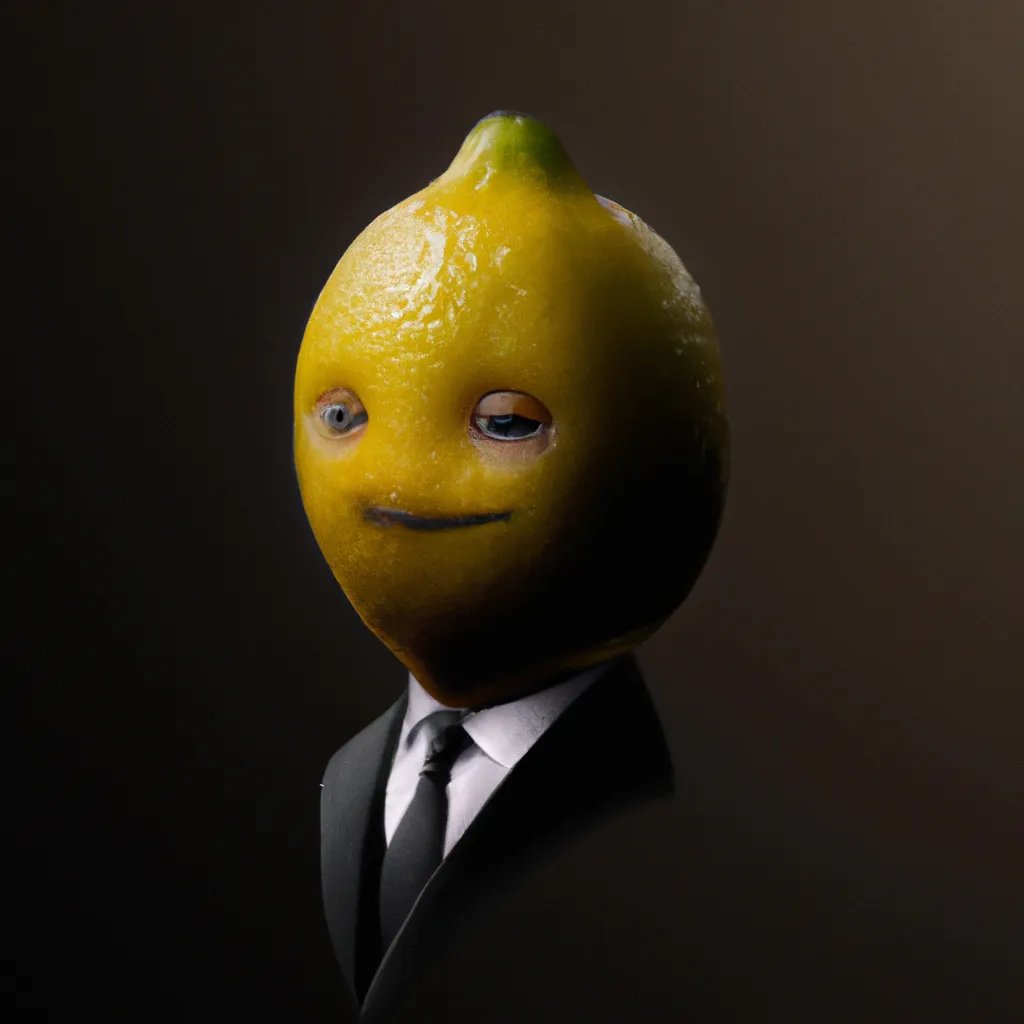 Prompt: A cute lemon wearing a black suit, a 70mm portrait, iso 100, focus mode, f/100, smiling brightly, waist up photo, locs, blasian, perfect composition, beautiful detailed intricate insanely detailed octane render trending on artstation, 8 k artistic photography, photorealistic concept art, soft natural volumetric cinematic perfect light, chiaroscuro, award - winning photograph, masterpiece, oil on canvas, raphael, caravaggio, greg rutkowski, beeple, beksinski, giger