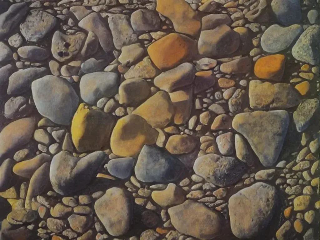 Prompt: Little stones, painting by Salvador Dali