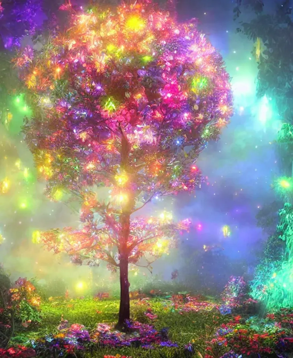 Prompt: cycles render, matisse enchanted magical fairy tree fantasy art warm light, mystic air, art, HD fairy lights, hyperdetailed, beautiful, complex details, 32k high definition volume, professional matte painting, bright deep colors