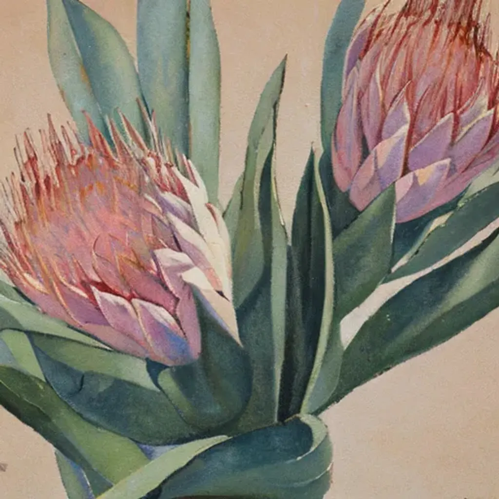 Prompt: A painting of a protea by Ethel Carrick fox