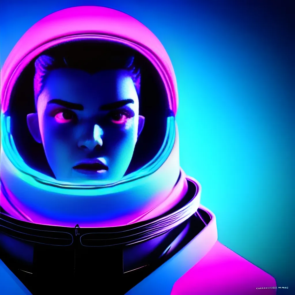 Prompt: Moody Portrait of a neon blue and pink Futuristic Cyberpunk Space Suit,facing towards the camera with swagger,Cinematic Stanley Kubrick movie still, 8K, digital art, unreal engine 5 render, octane render, photorealistic, photography, professional lighting and composition, award winning, intricate details, iconic 