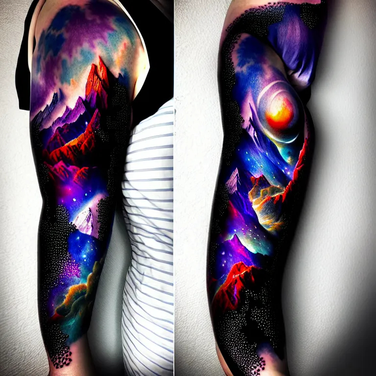 Insanely detailed color full arm sleeve tattoo spira... | OpenArt