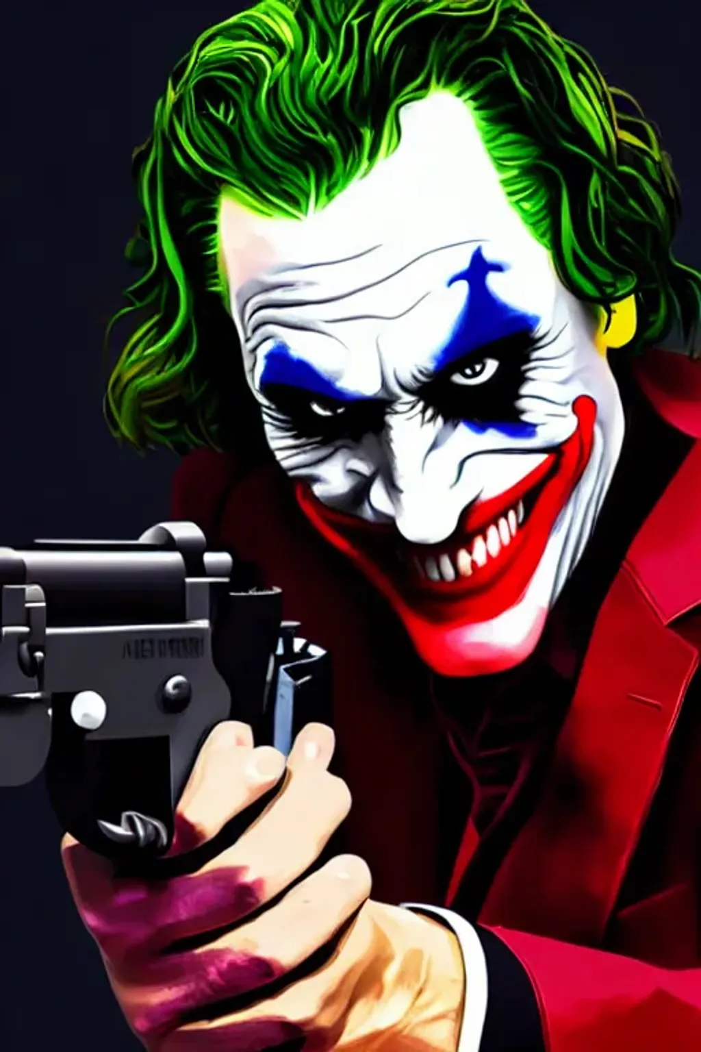 Joker holding a 9mm pistol gun, digital photohyperre... | OpenArt