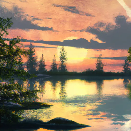 Prompt: A relaxing beautiful lake and forest during sunset. 4K. Realistic. Painting.