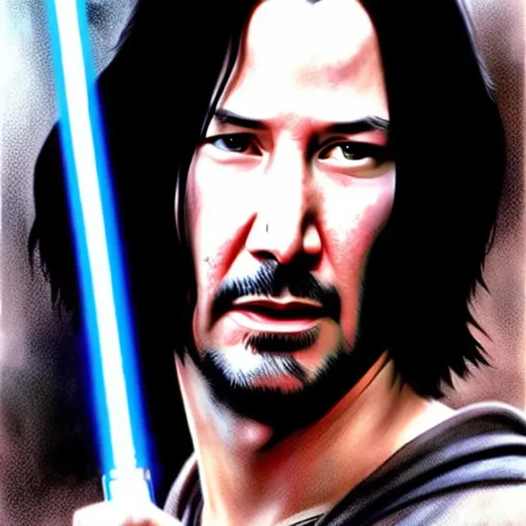 Prompt: Keanu Reeves as a Jedi by Dave Dorman
