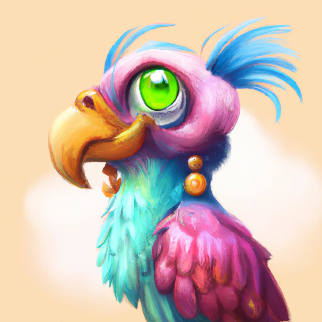 Prompt: Cute colorful bird with an extra eye, digital art 