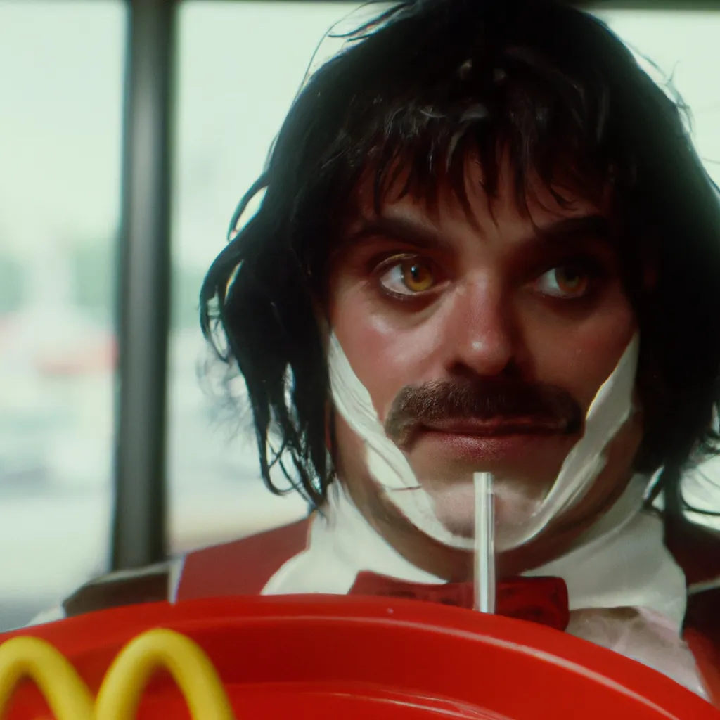 Prompt: A film still from a gritty 1970s Martin Scorcese movie about Ronald McDonald. Realism. 4k. 8mm. Grainy. Panavision.