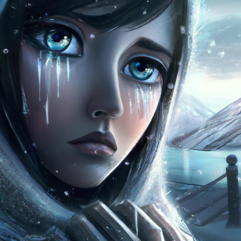 Prompt: Detailed intricate hyper realistic ultra realistic sharp clear digital airbrush by Anna Dittmann, Tom Bagshaw, Gil Elvgren. Movie still poster of a Shadow Ghost soul with 
teary intense eyes is crying of loneliness after losing a friend in an argument while holding a broken heart in her hand in a wintery landscape.