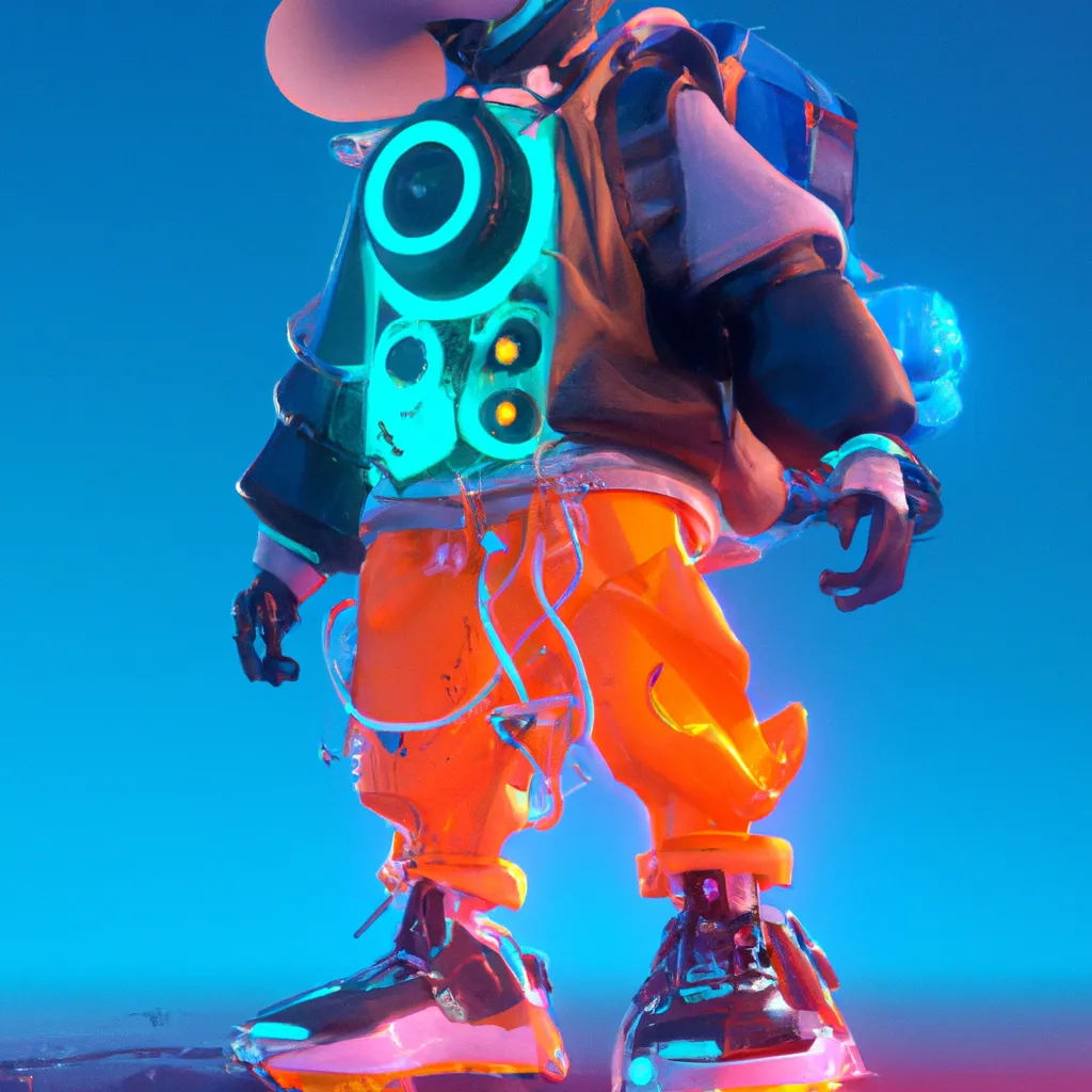 Prompt: flcl fighter wearing colorful streetwear with vintage robot mask and fisher cap, big head, headphones, feet wearing sneakers, cool, Astral realm ruins environment, very detailed robot full-body with symmetrical eyes, leds lights, cinematic lighting, amazing composition , 3d octane render, unreal engine, hyper realistic, soft illumination, trending artstation, environmental concept art, all in grey, trending on ArtStation, , cinematic lighting